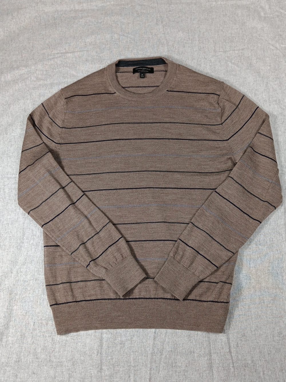 Banana Republic Men's Brown Striped Crewneck Merino Wool Sweater Size M